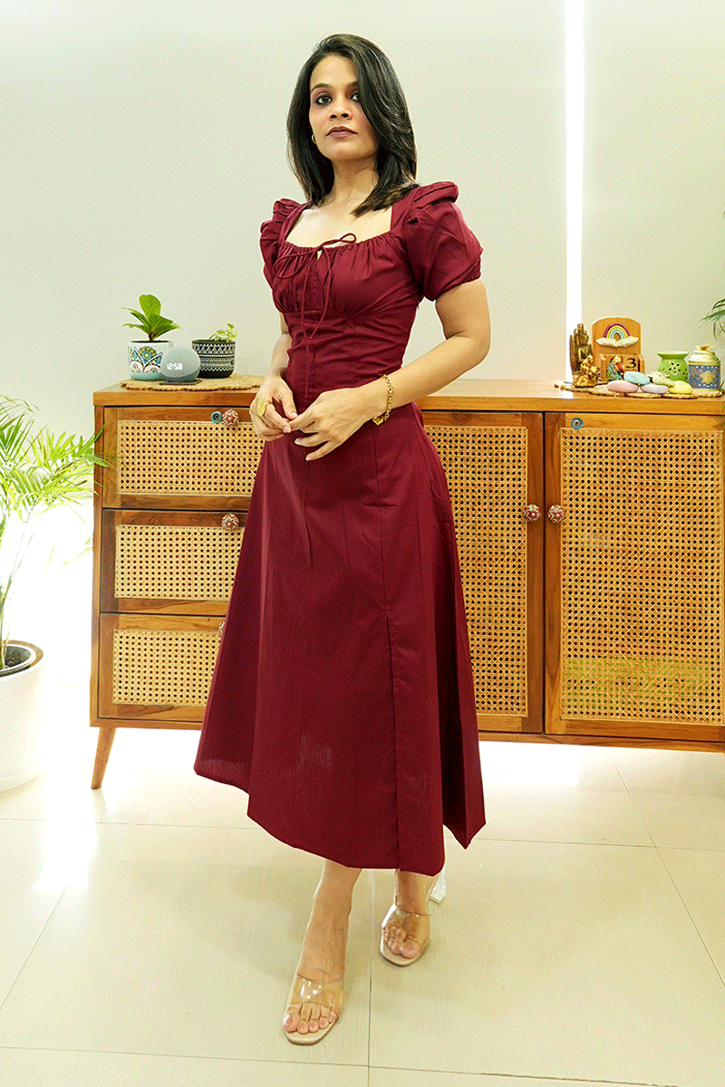Wine & Whispers Cotton Midi Dress