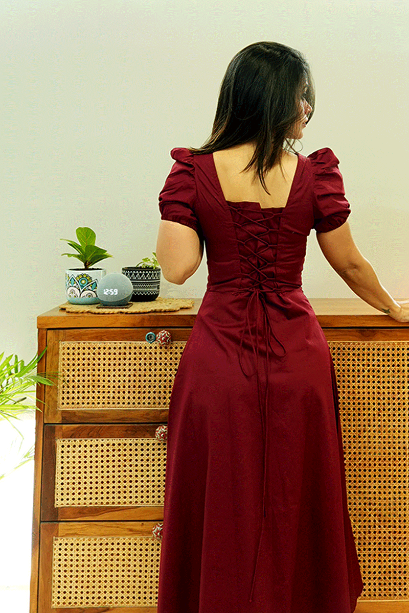 Wine & Whispers Cotton Midi Dress