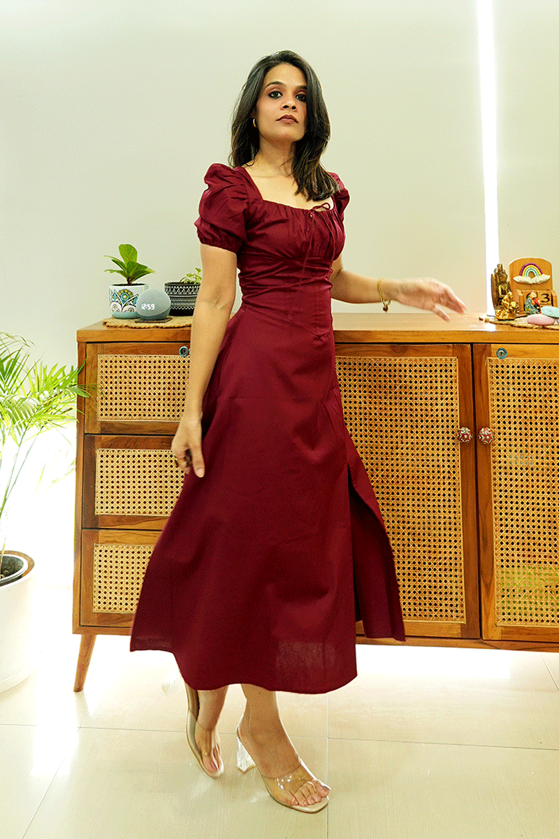 Wine & Whispers Cotton Midi Dress