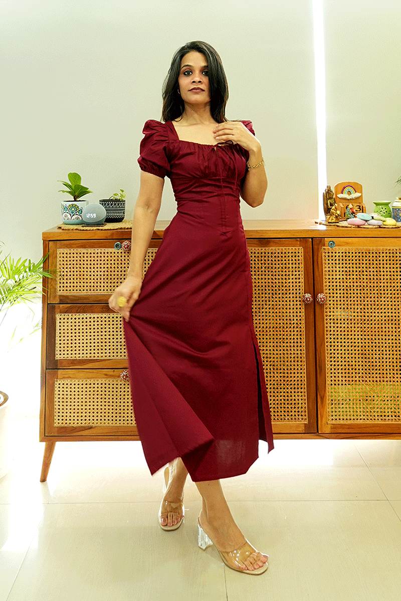 Wine & Whispers Cotton Midi Dress