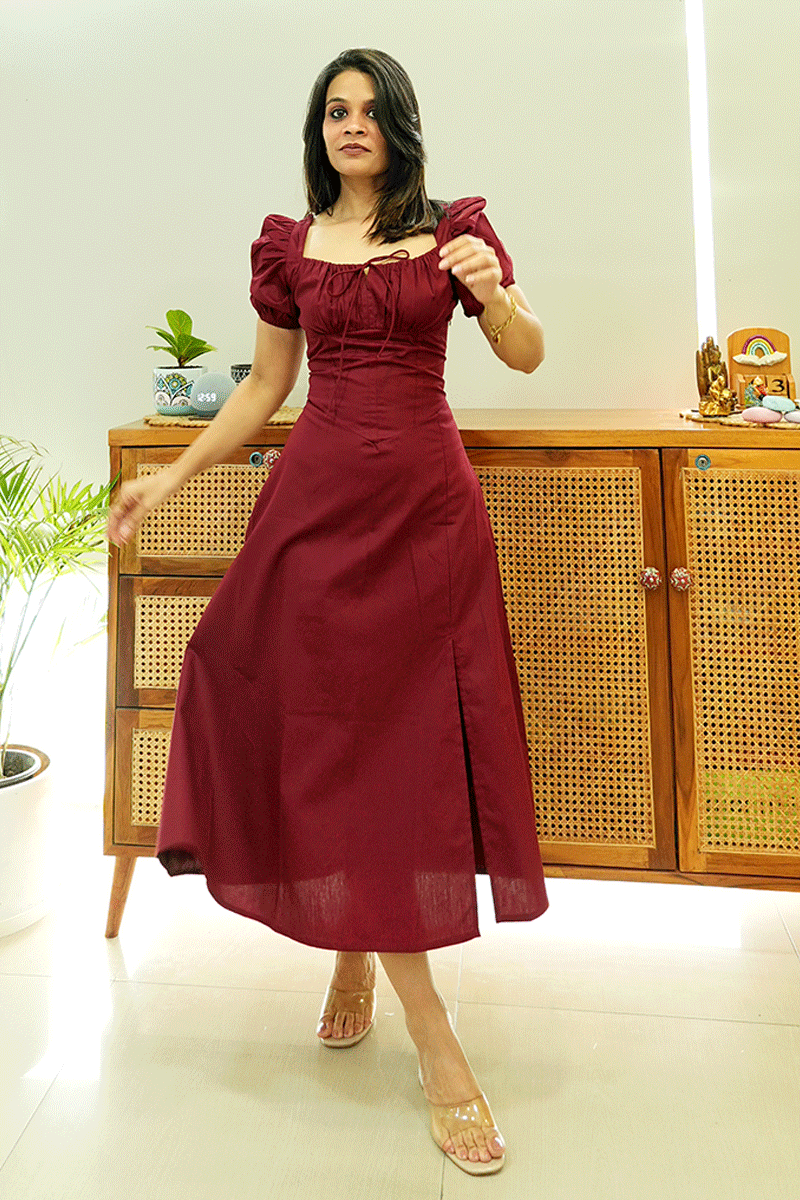 Wine & Whispers Cotton Midi Dress