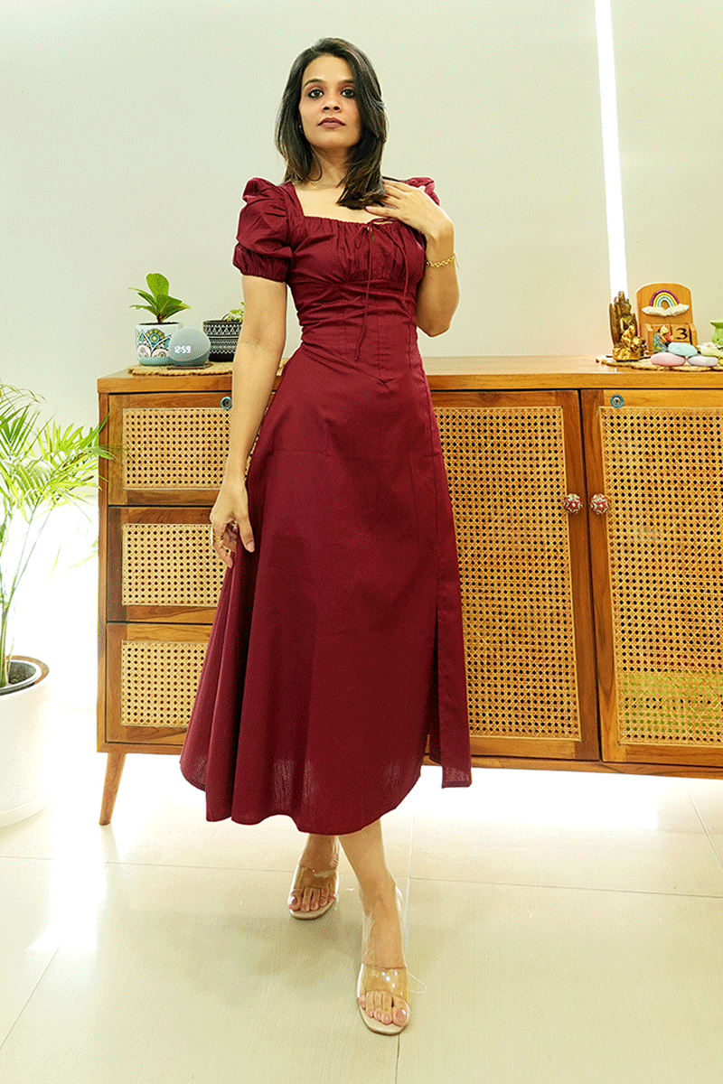 Wine & Whispers Cotton Midi Dress