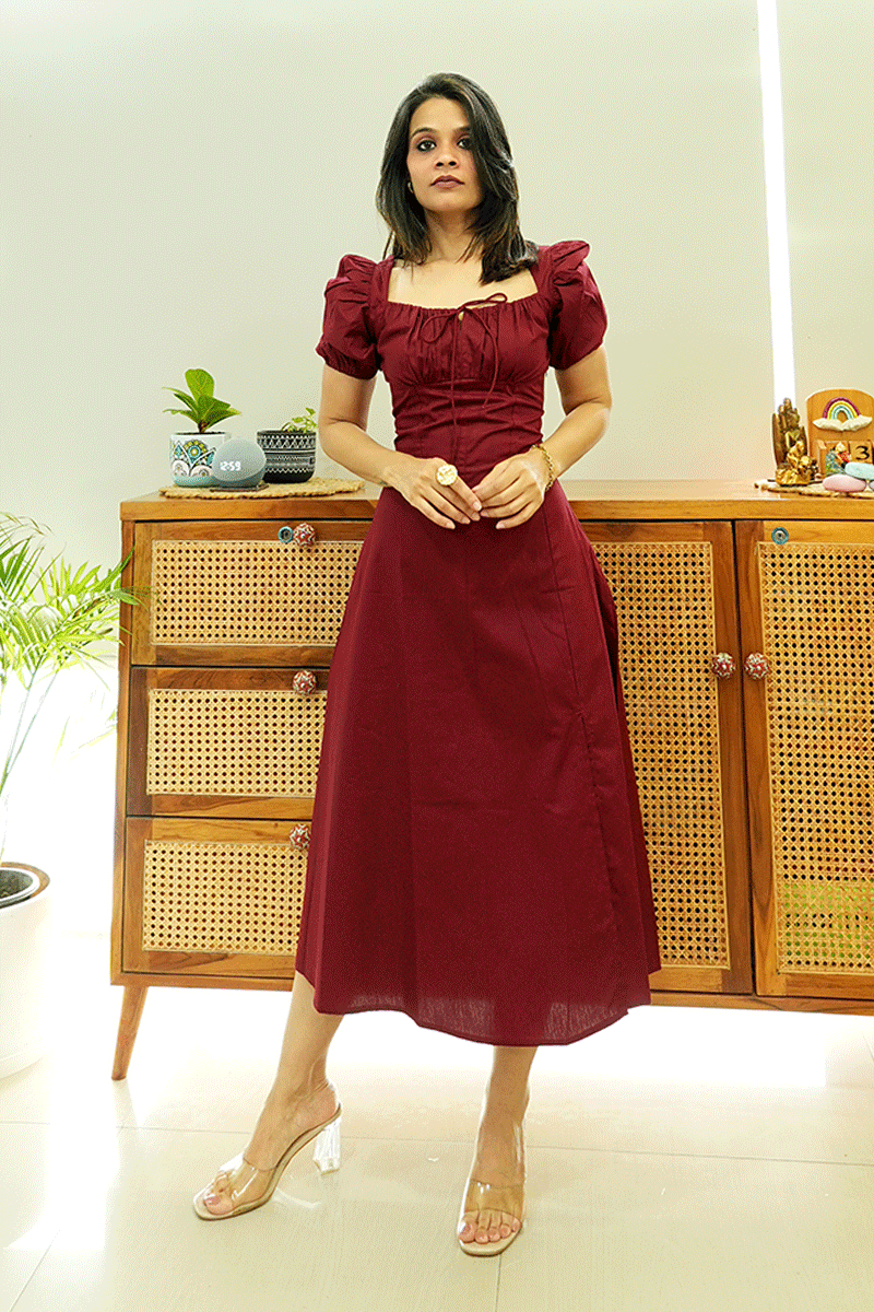 Wine & Whispers Cotton Midi Dress