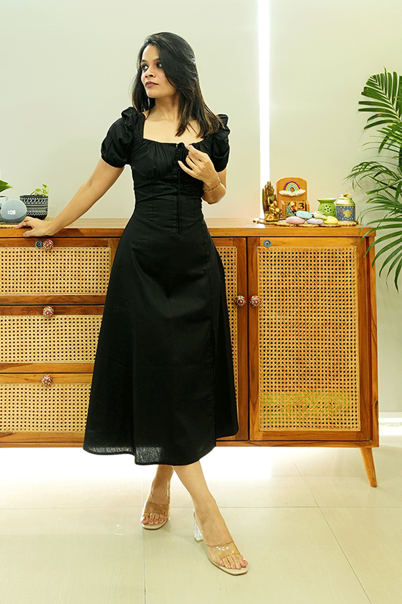 Noir Muse Midi Dress