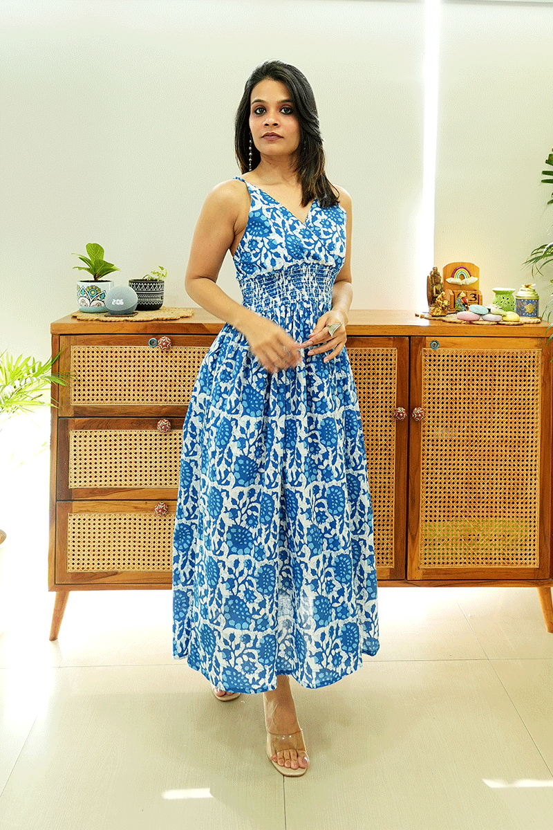 Azure Bloom Cotton Dress