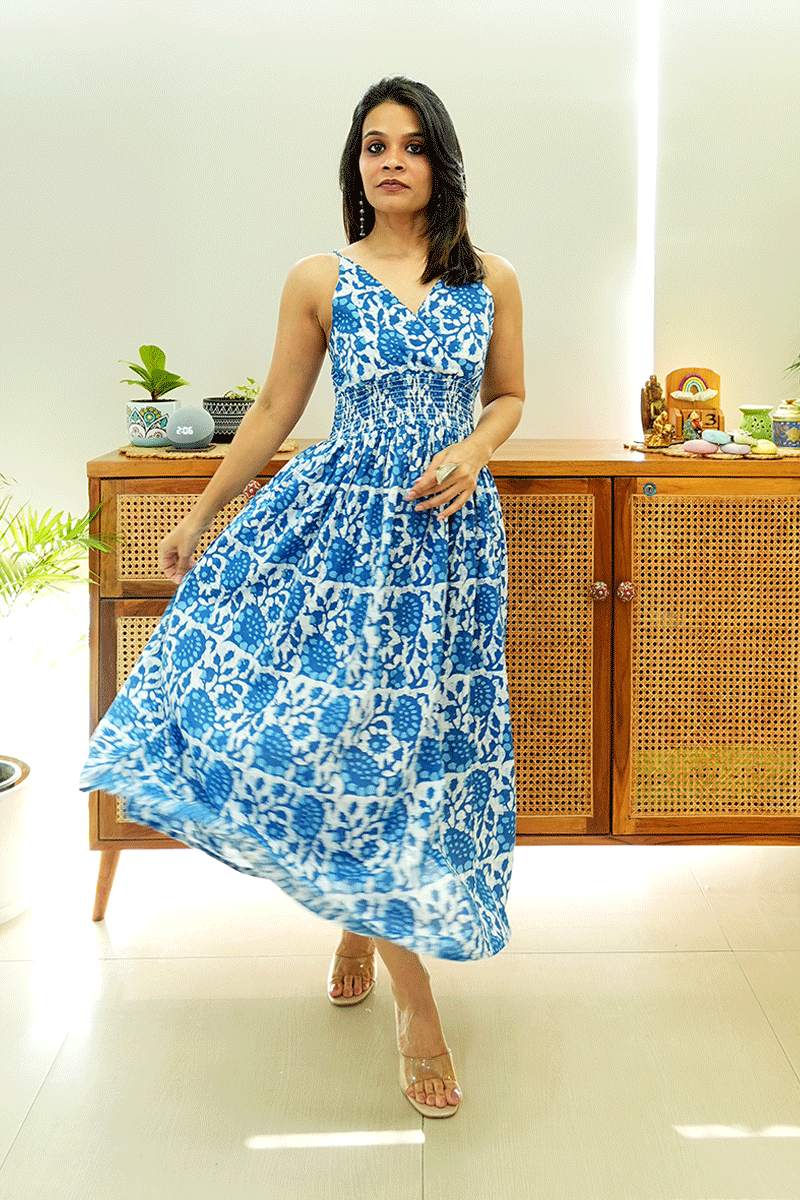 Azure Bloom Cotton Dress