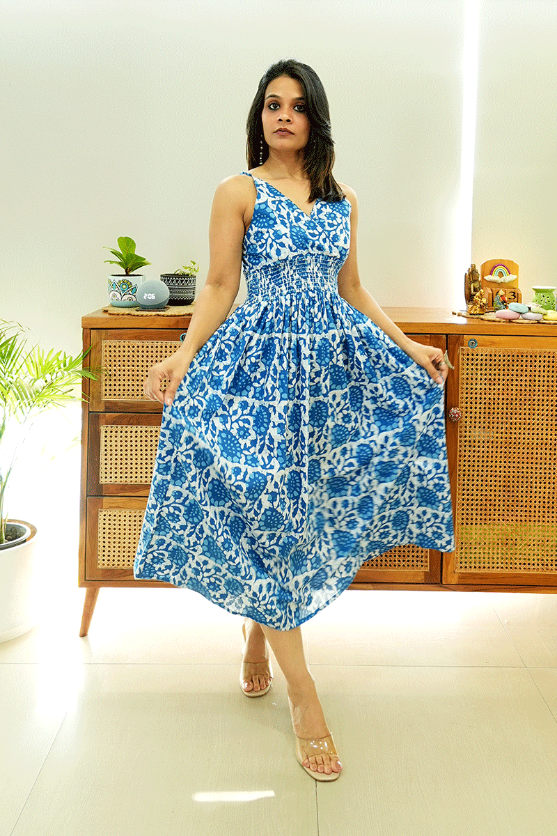 Azure Bloom Cotton Dress