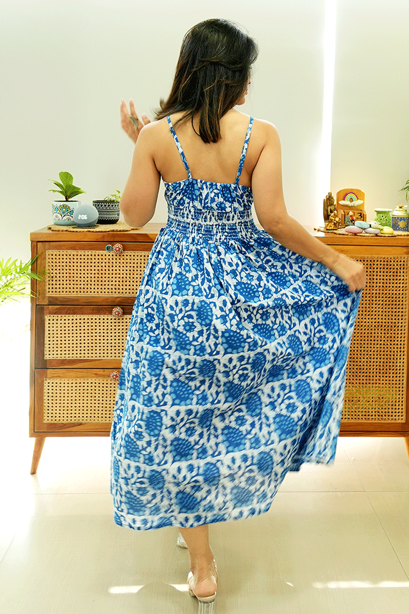 Azure Bloom Cotton Dress