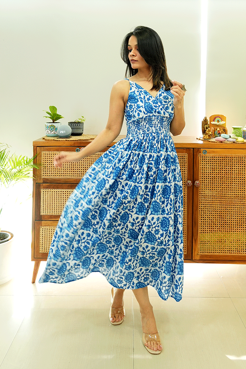 Azure Bloom Cotton Dress
