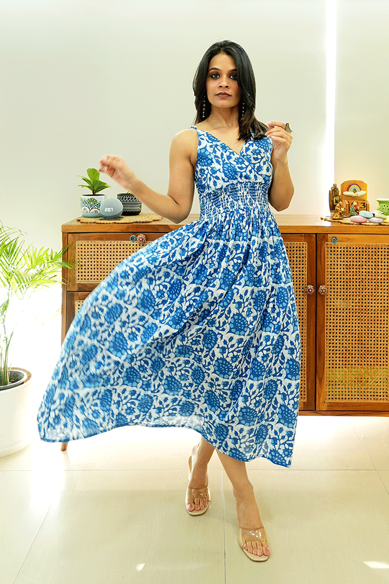 Azure Bloom Cotton Dress