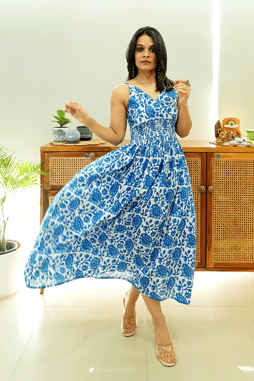 Azure Bloom Cotton Dress