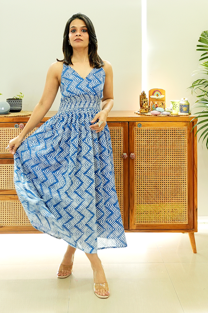 Indigo Wave Cotton Dress