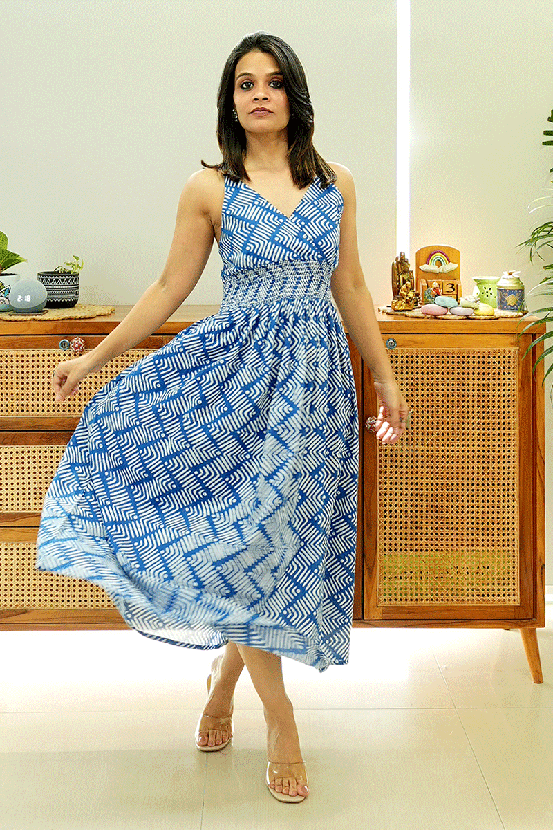 Indigo Wave Cotton Dress