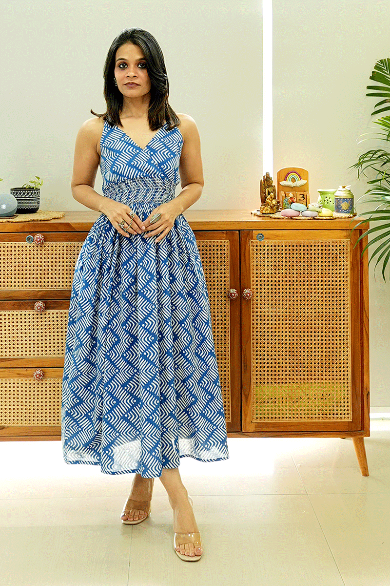 Indigo Wave Cotton Dress