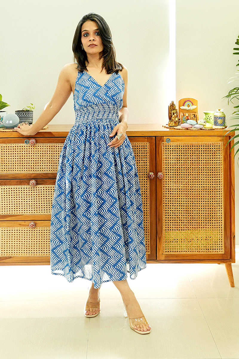Indigo Wave Cotton Dress