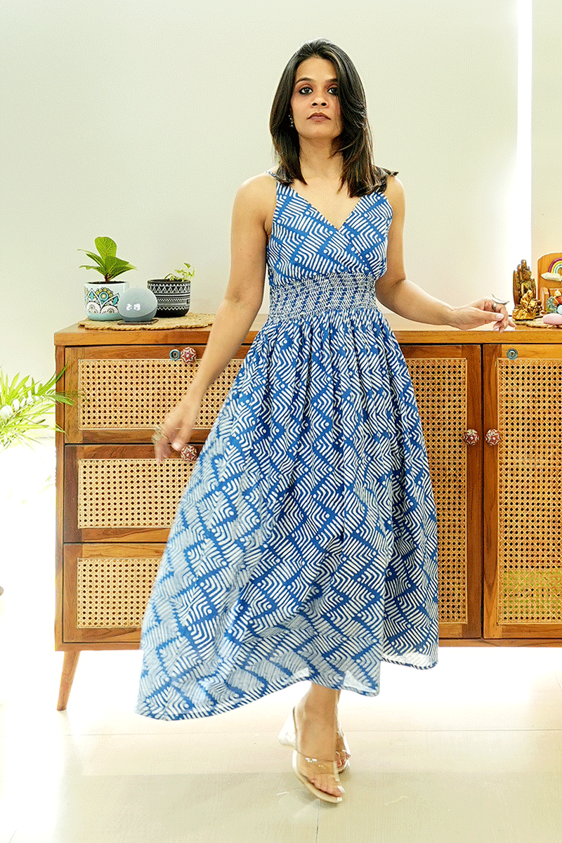 Indigo Wave Cotton Dress