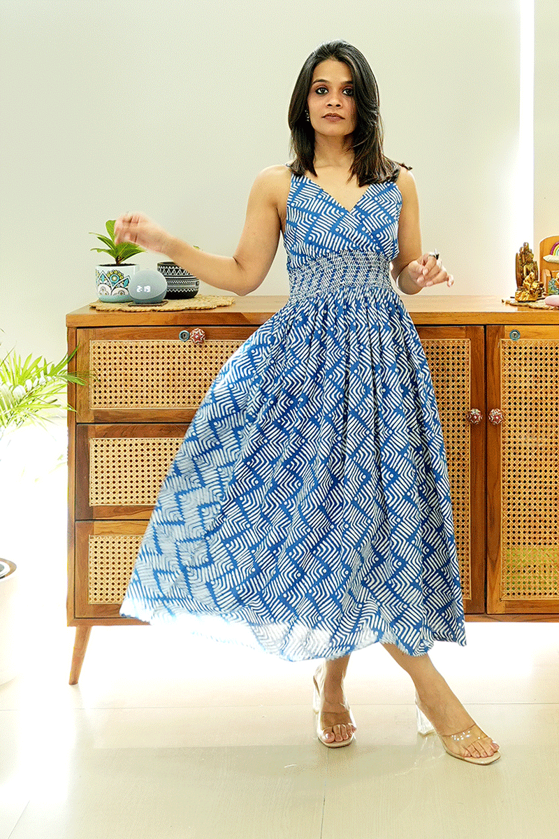 Indigo Wave Cotton Dress