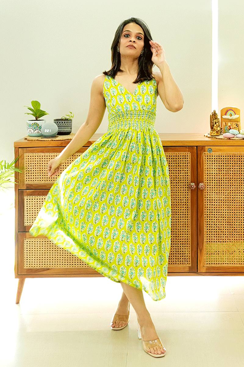 Lime Bloom Cotton Dress