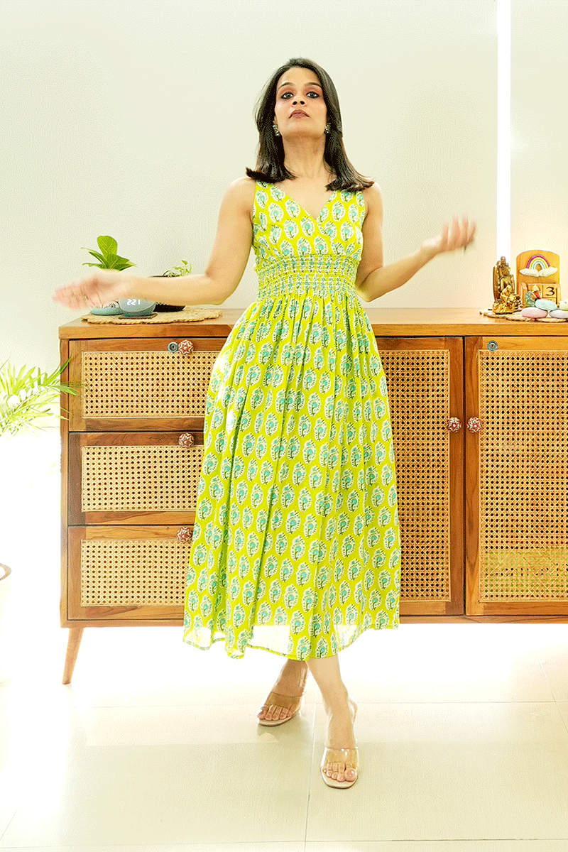 Lime Bloom Cotton Dress