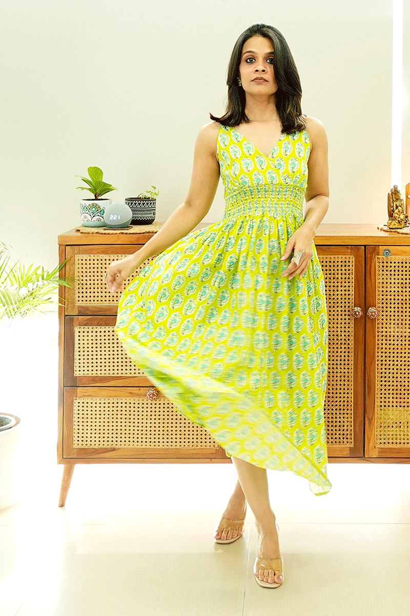 Lime Bloom Cotton Dress