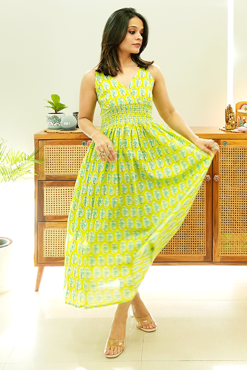 Lime Bloom Cotton Dress