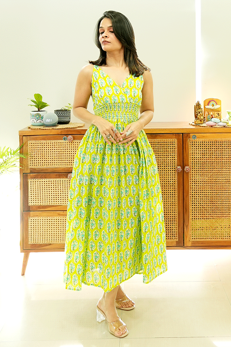 Lime Bloom Cotton Dress
