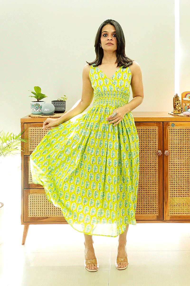 Lime Bloom Cotton Dress