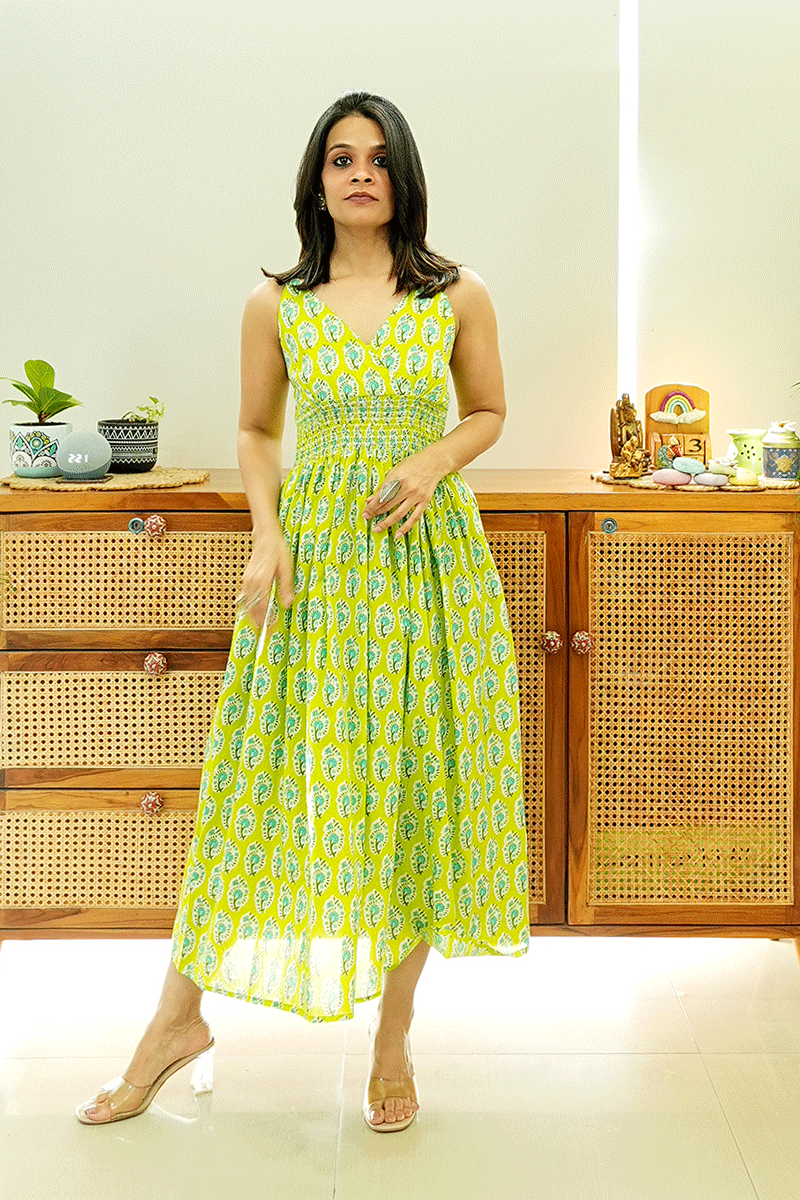 Lime Bloom Cotton Dress