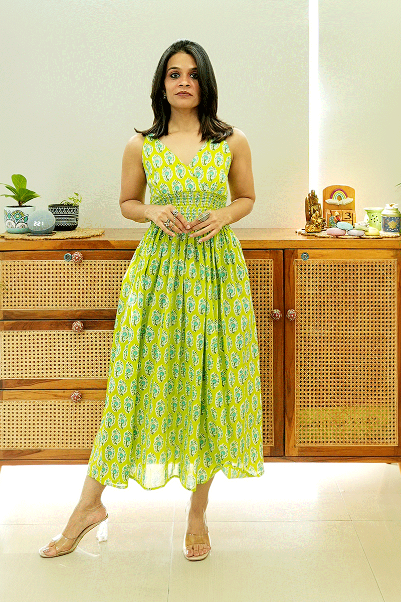 Lime Bloom Cotton Dress
