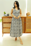 Black Blue Kalamkari Cotton Dress