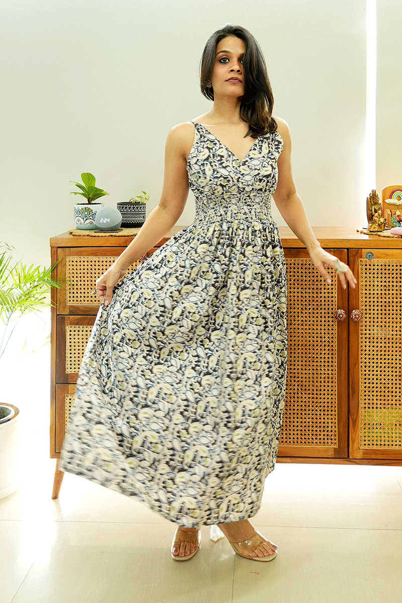 Black Blue Kalamkari Cotton Dress