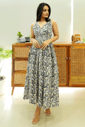 Black Blue Kalamkari Cotton Dress
