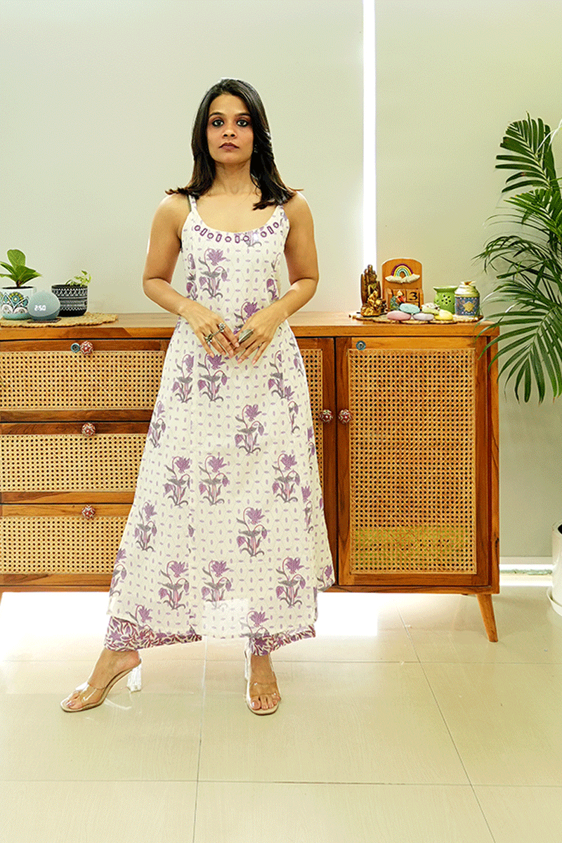 Lavender Bloom Handblock Kurta Set