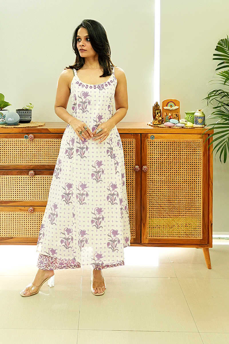 Lavender Bloom Handblock Kurta Set