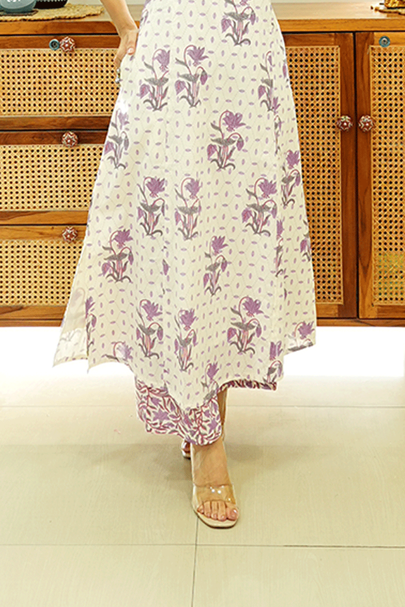 Lavender Bloom Handblock Kurta Set