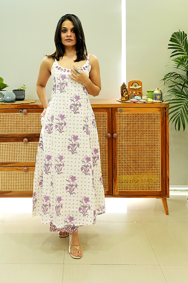 Lavender Bloom Handblock Kurta Set