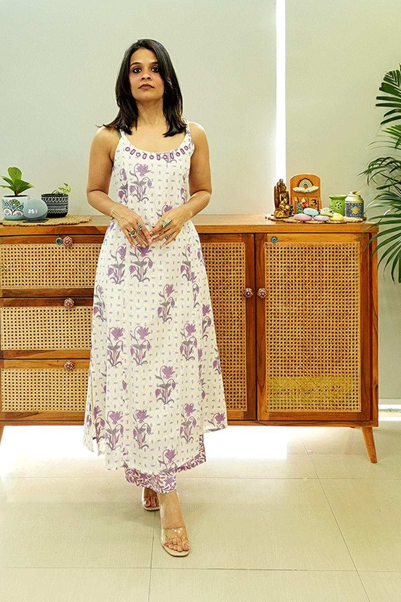 Lavender Bloom Handblock Kurta Set