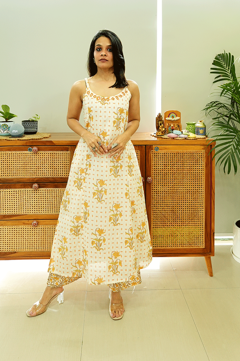 Sunflower Bloom Handblock Kurta Set