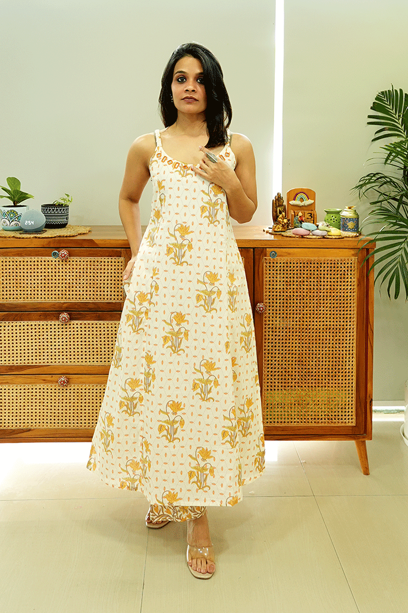 Sunflower Bloom Handblock Kurta Set