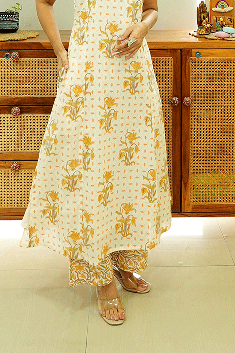 Sunflower Bloom Handblock Kurta Set