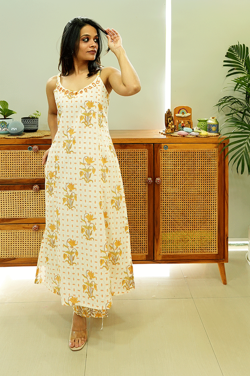 Sunflower Bloom Handblock Kurta Set
