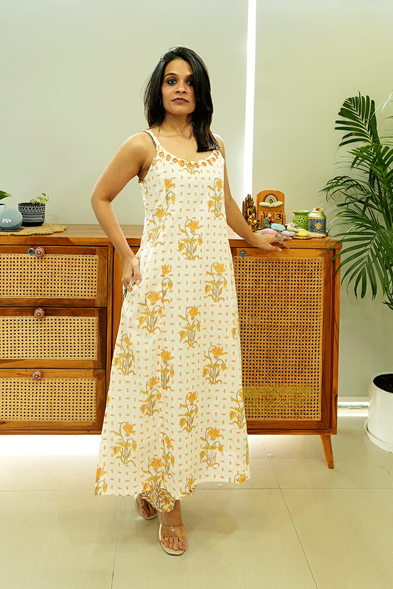 Sunflower Bloom Handblock Kurta Set