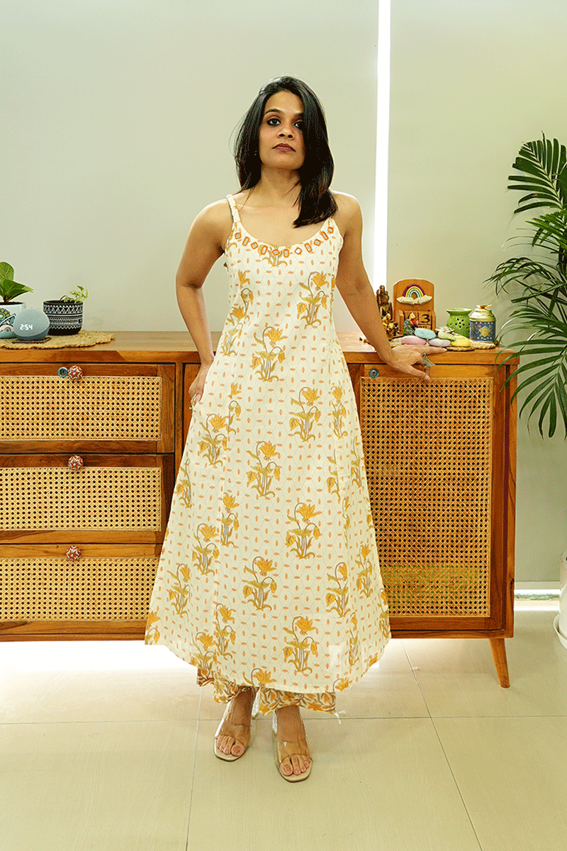 Sunflower Bloom Handblock Kurta Set