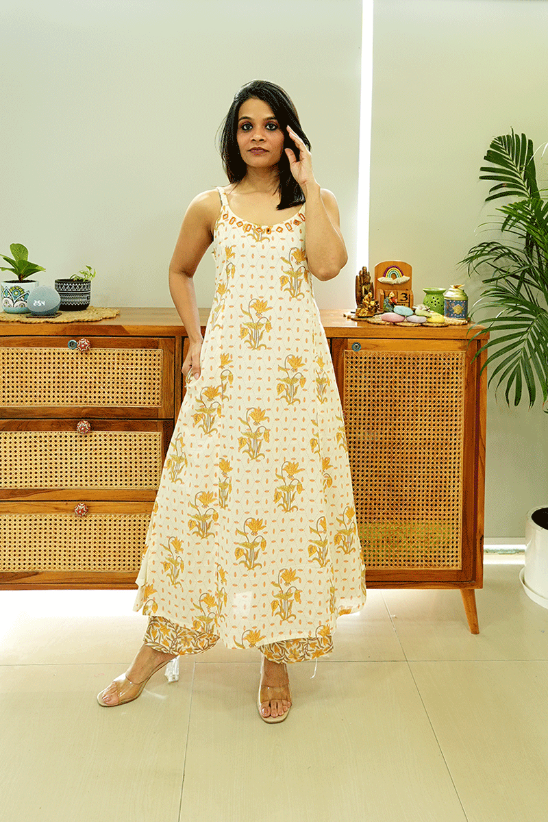 Sunflower Bloom Handblock Kurta Set