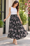 Midnight Rose Floral Print Georgette Maxi Skirt