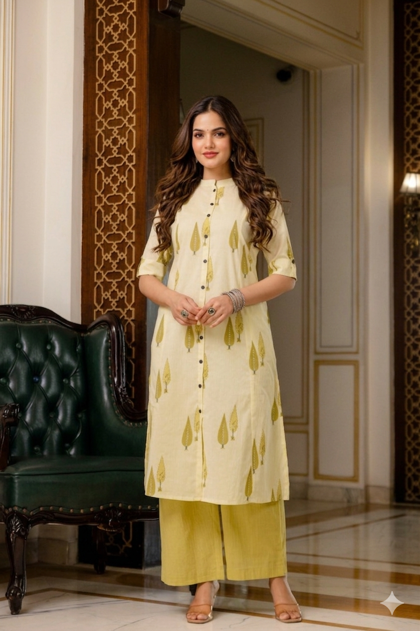 Sage Green & Lime Leaf A-Line Cotton Co-ord Set