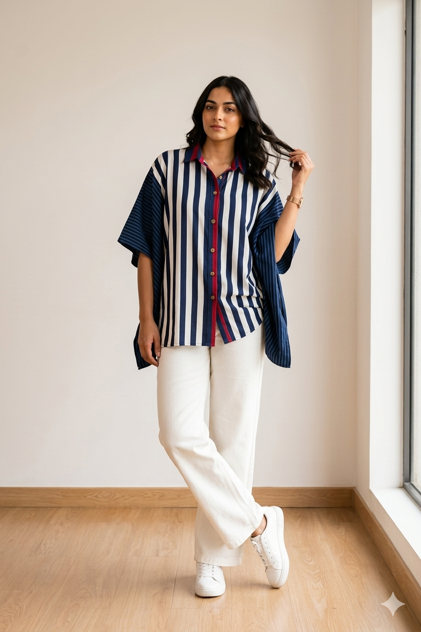Indigo & Ivory Striped Kaftan Shirt