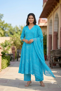Neelambari Bandhani Angrakha Anarkali Set