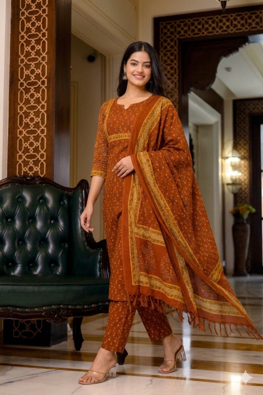 Rust Heritage Cotton Suit Set