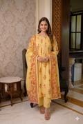 Sunlight Yellow Floral A-Line Cotton Suit Set
